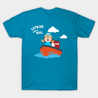 Cute lion the animal sailor on the boat T-Shirt